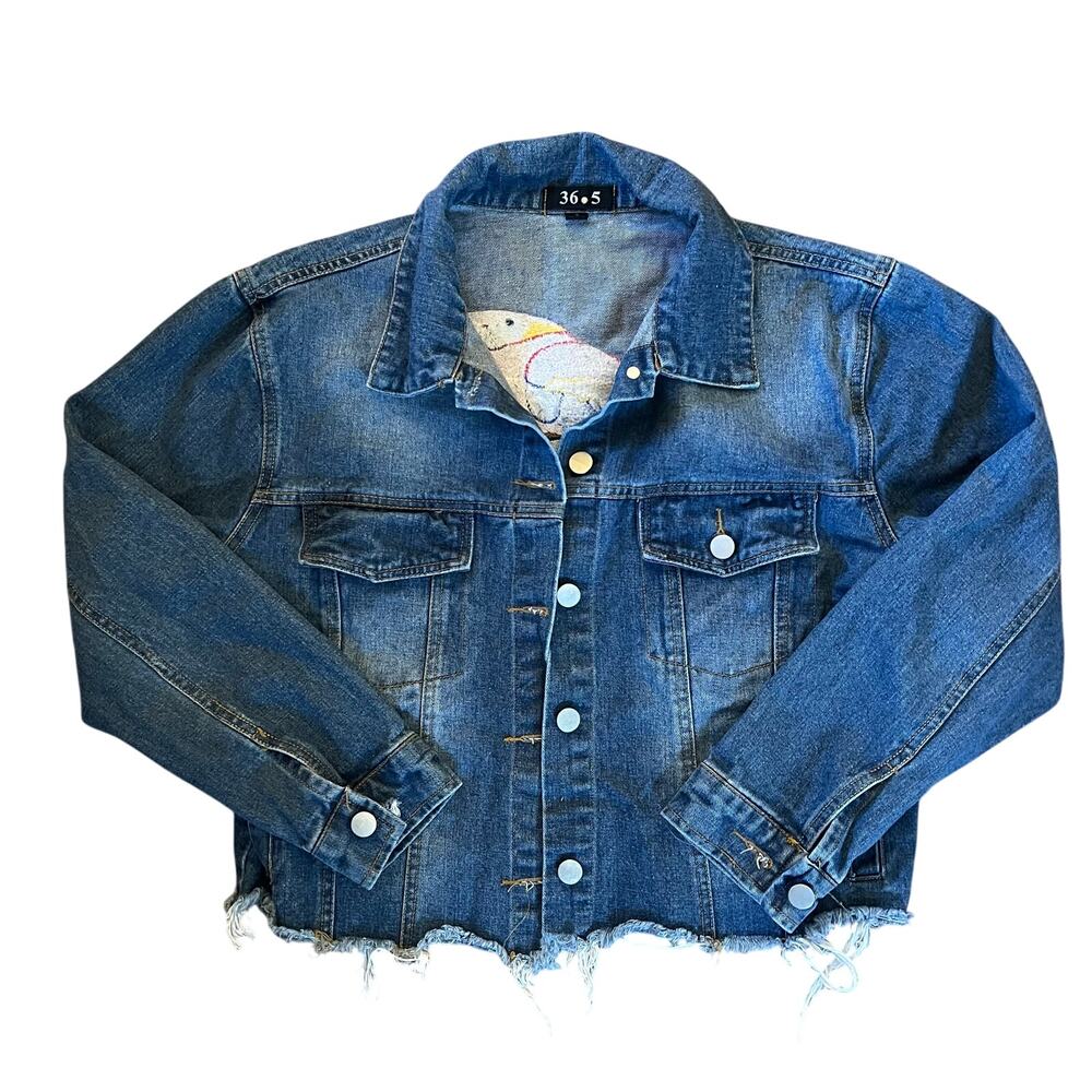 36 dot 5 Jean Jacket with Parrot Embroidery on Back - Picture 2 of 4